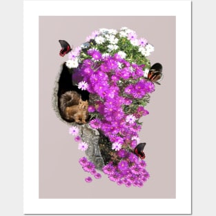 Flowering Fygies & Chipmunk Squirrel in a Tree Posters and Art